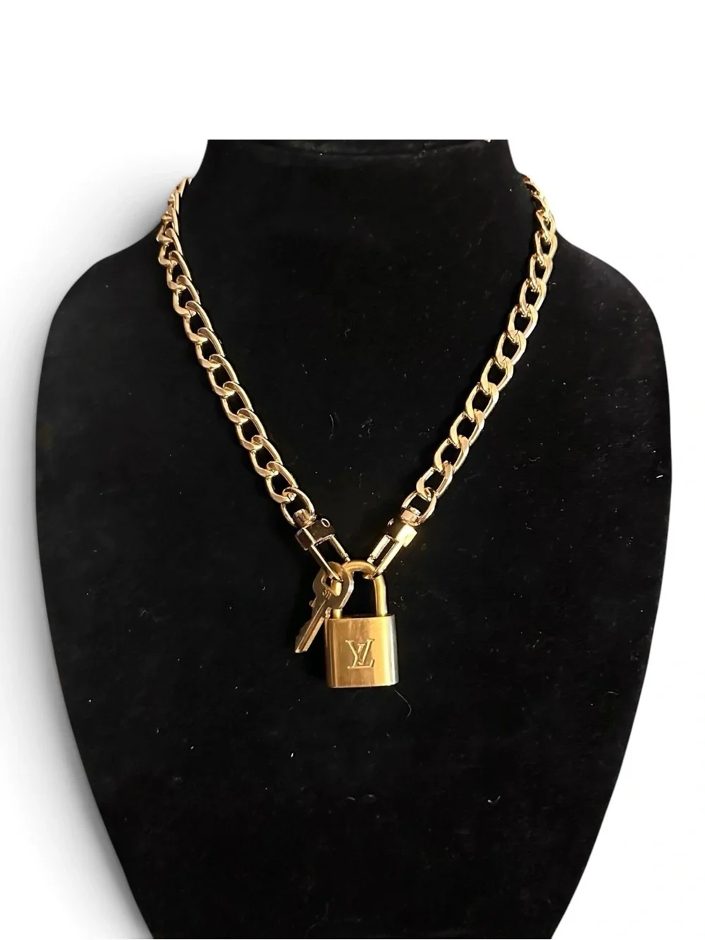 Authentic Louis Vuitton #316 Lock & Key Set on a 18K Gold Plated Chain Necklace
